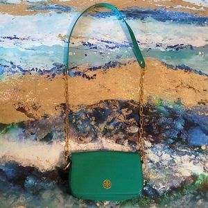 Tory Burch teal turquoise patent leather purse